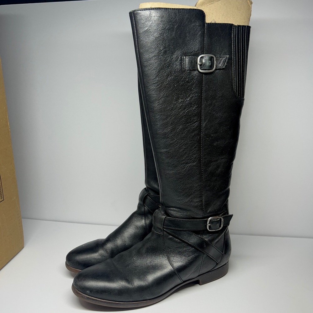 UGG Australia 1005920 Black Leather Riding Boots Womens Size 9.5 Buckle Moto